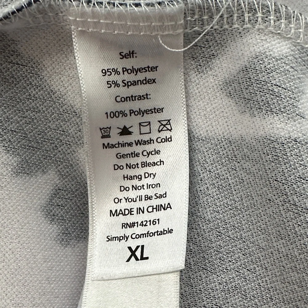 LuLaRoe Moriella Puff Sleeve Mixed Media Top Navy Blue White XL - Picture 4 of 6